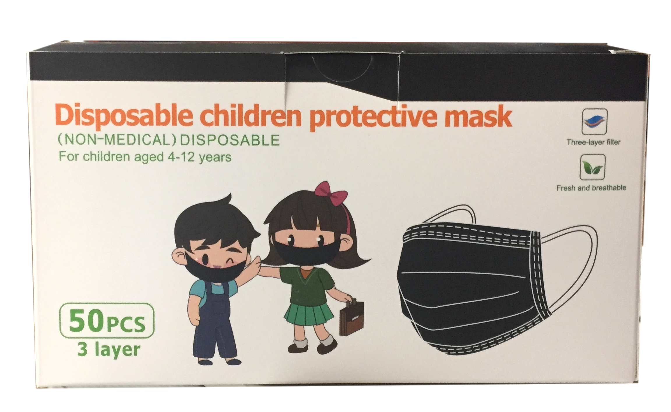 S1472 Disposable Children Protective Mask (Black) 50ct